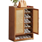 Shoe Cabinet Storage Cupboard Footwear Stand Rack Wooden Double Rattan Doors UK — on a clean white background