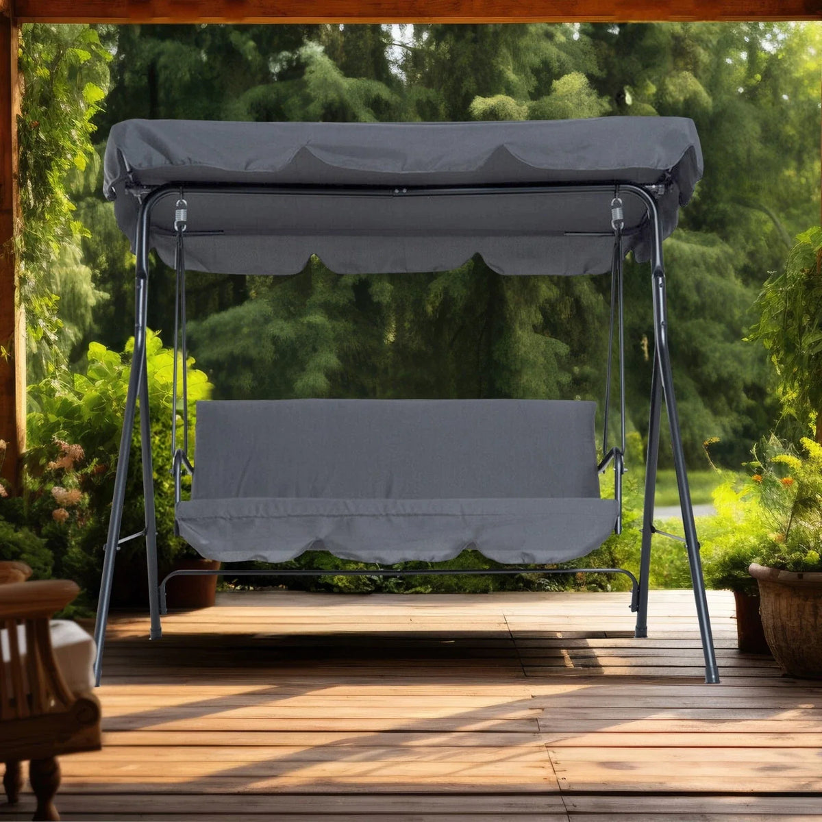 3 Seater Garden Swing Chair Seat Hammock Swinging Metal Terrace Canopy Bench — alternate product view 2