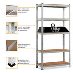 3x Metal 5 Tier Garage Shelves Shelving Unit Racking Storage 150 x 70 x 30cm — alternate product view 5
