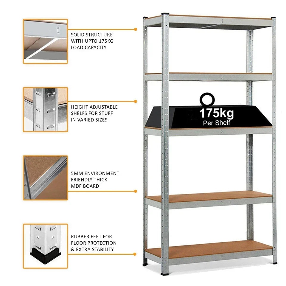 3x Metal 5 Tier Garage Shelves Shelving Unit Racking Storage 150 x 70 x 30cm — alternate product view 5