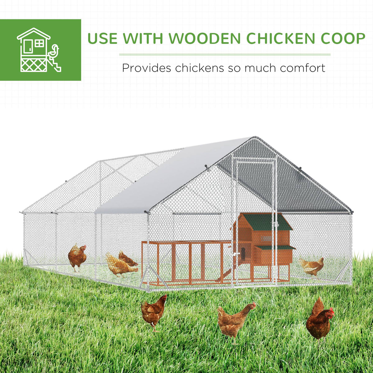 Walk In Chicken Run Galvanized Chicken Coop Hen House w/ Water-Resist Cover — alternate product view 18