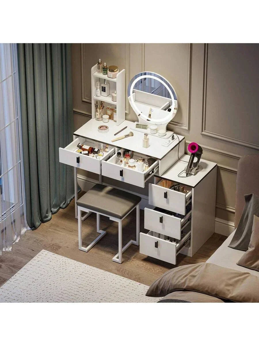 Dressing Table With Mirror Stool, Vanity Table Set With 3 Color Detachable LED — alternate product view 3