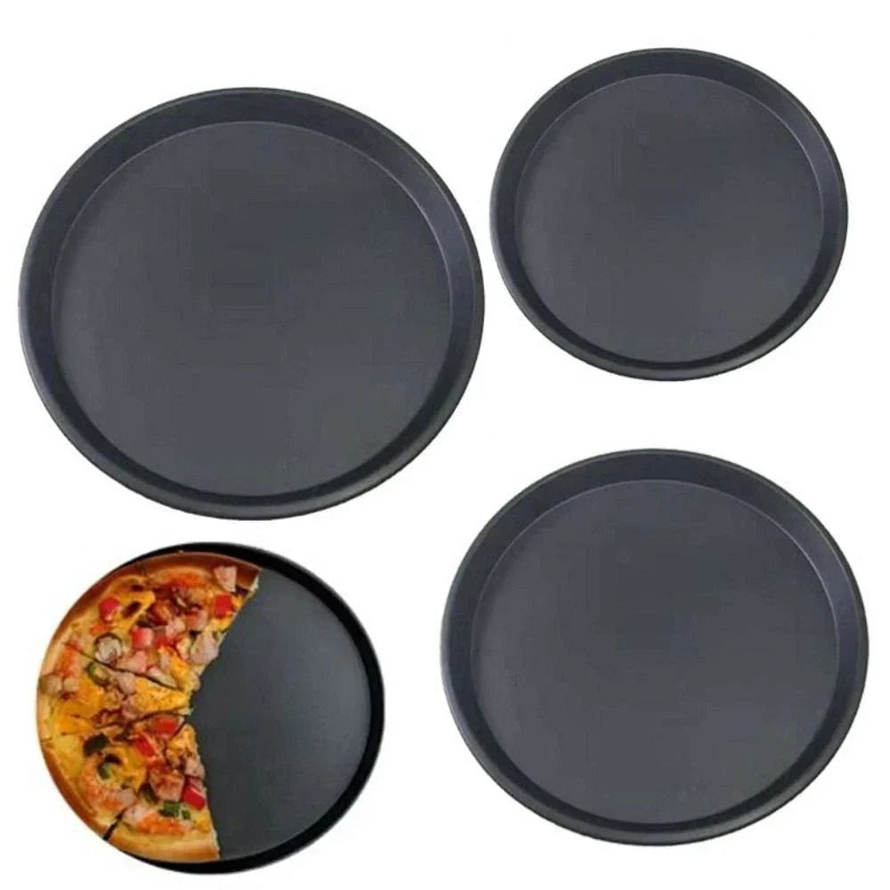 3Pcs Non-Stick Pizza Pan Carbon Steel Pizza Oven Tray Shallow Round Pizza Plate — alternate product view 4
