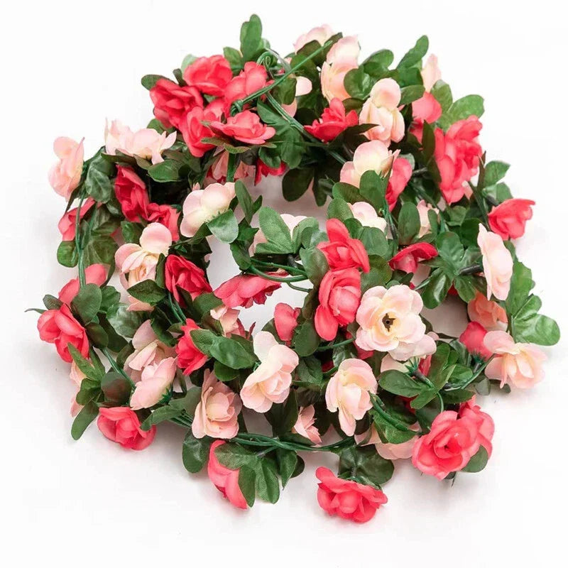 6pcs pink 48 FT Flower Garland Fake Rose Vine Artificial Flowers Hanging decor — on a clean white background