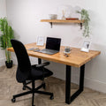 Solid Oak Industrial Wood Desk — Wooden Home Computer Office Gaming Workstation — alternate product view 2