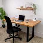 Solid Oak Industrial Wood Desk — Wooden Home Computer Office Gaming Workstation — alternate product view 2