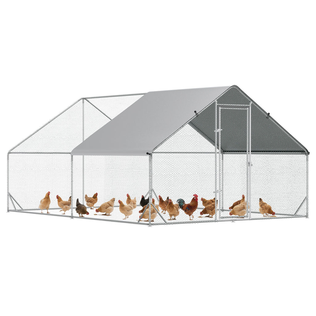 Walk In Chicken Run Galvanized Chicken Coop Hen House w/ Water-Resist Cover — on a clean white background
