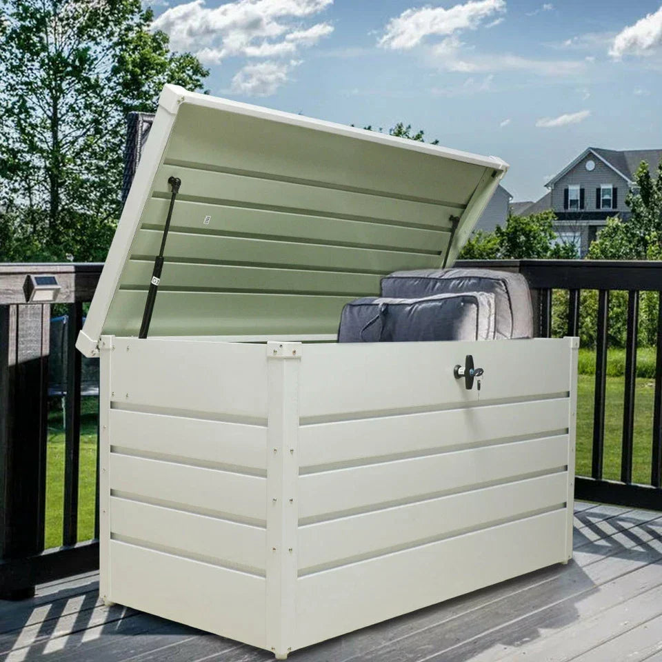 400L Outdoor Garden Storage Metal Steel Chest Cushion Box Case Shed Sit-On Lid — alternate product view 3