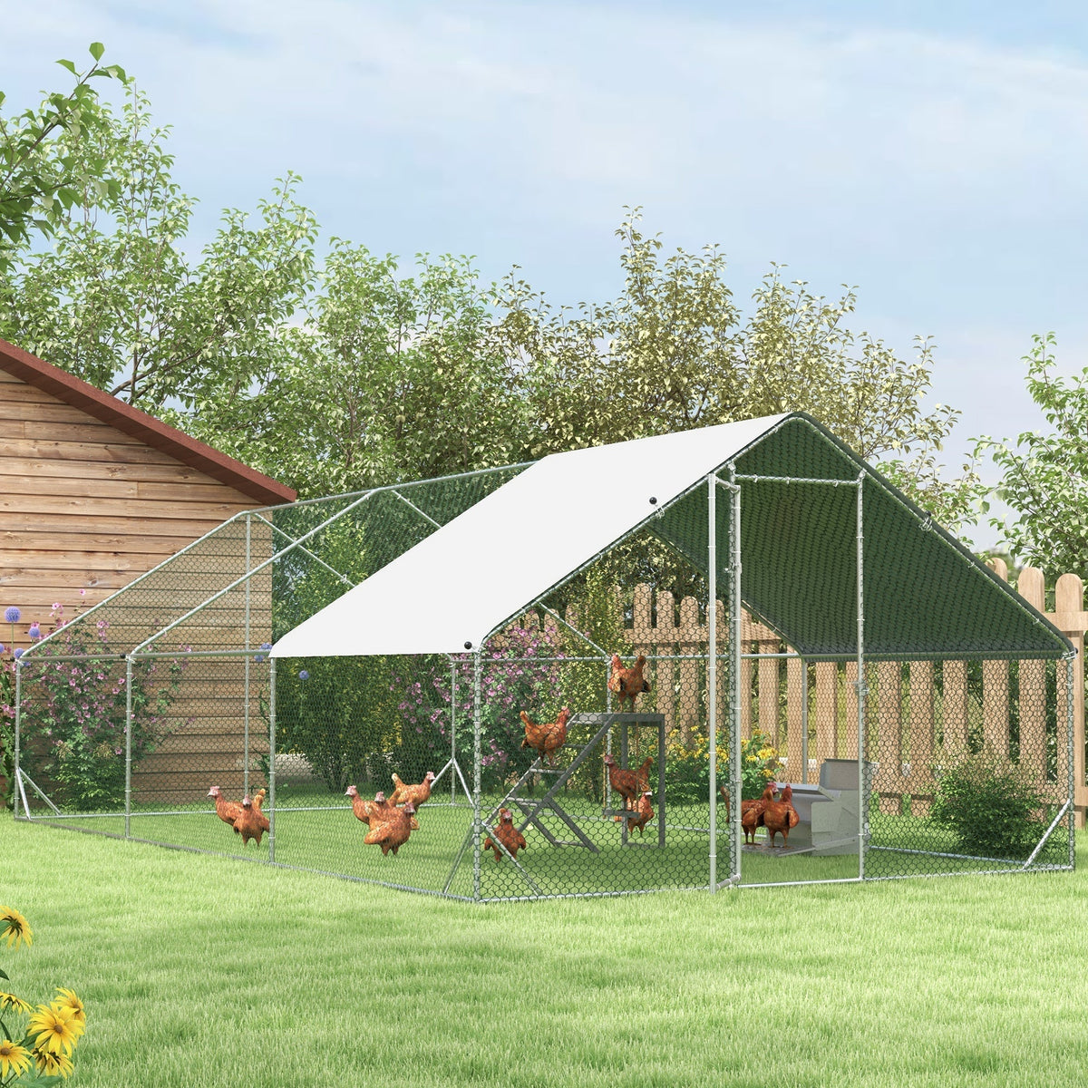 Walk In Chicken Run Galvanized Chicken Coop Hen House w/ Water-Resist Cover — 300x600x200 cm — product view