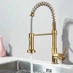 Modern Gold Kitchen Mixer Taps Pull out Spray 360° Mono Single Lever Sink Faucet — alternate product view 3