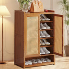 Shoe Cabinet Storage Cupboard Footwear Stand Rack Wooden Double Rattan Doors UK — alternate product view 3