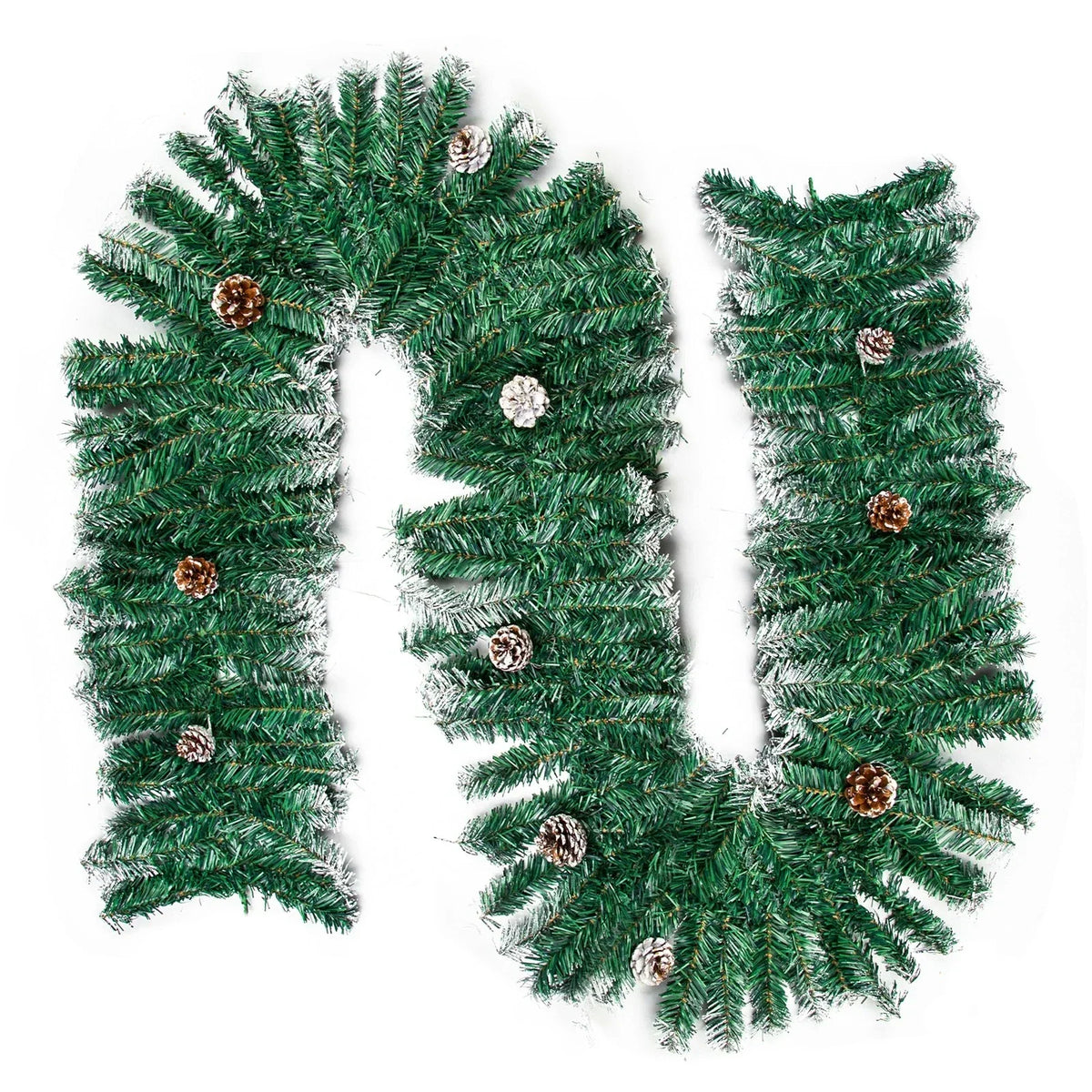 9ft Christmas Garland Snow Flocked With Lights Pinecones Berries Wreath Bushy — on a clean white background