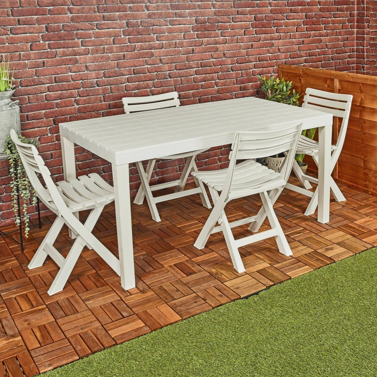 White Garden Plastic Patio Dining Large Table & Folding Chairs Outdoor Furniture — alternate product view 5