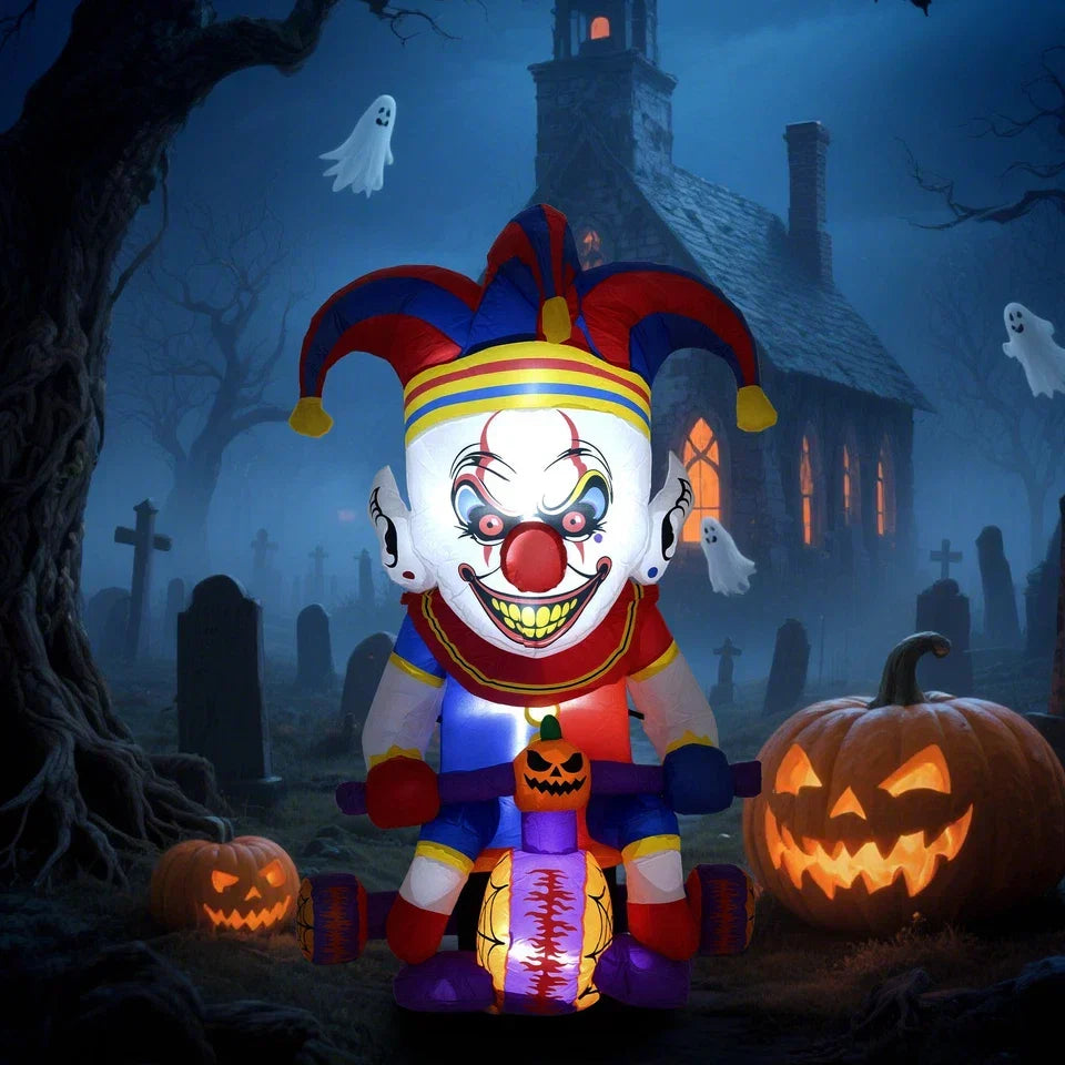 4ft Blow Up Halloween Inflatable Clown on Bicycle with 3 Built-in LED Lights — alternate product view 2