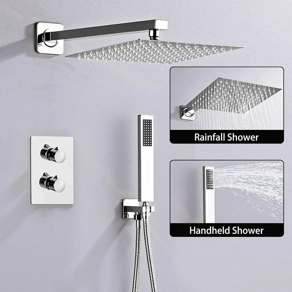 Modern Concealed Square Shower Brass Valve Mixer Twin Head Shower Set Chrome — alternate product view 6