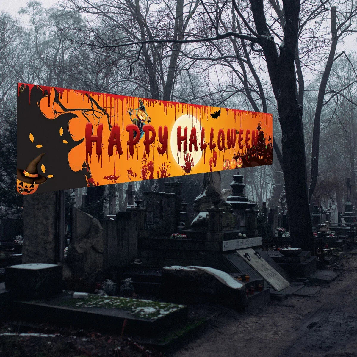 Happy Halloween Hanging Banner Flag Party Celebrate Foldable Home Outdoor Decor — alternate product view 6