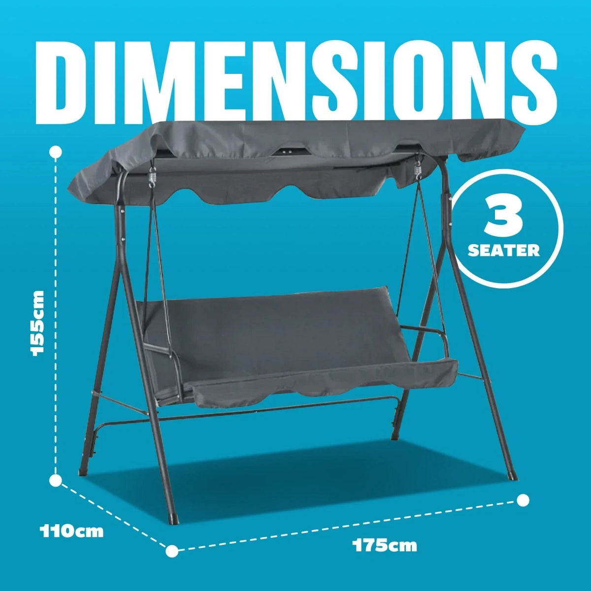 3 Seater Garden Swing Chair Seat Hammock Swinging Metal Terrace Canopy Bench — alternate product view 4