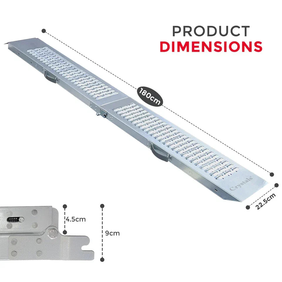 2X Foldable Loading Ramps 400KG 180Cm For Golf Buggy Lawnmower Quad Scooter — on a clean white background