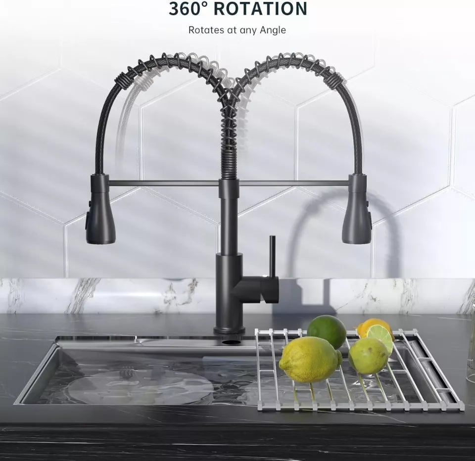 Matt Black Monobloc Kitchen Sink Mixer Tap with Pull Out Hose Spray Single Lever — alternate product view 6