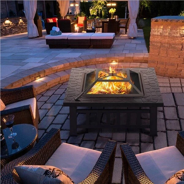 Large Fire Pit BBQ Outdoor Iron Grill Square Garden Table Patio Log Burner Stove — alternate product view 3