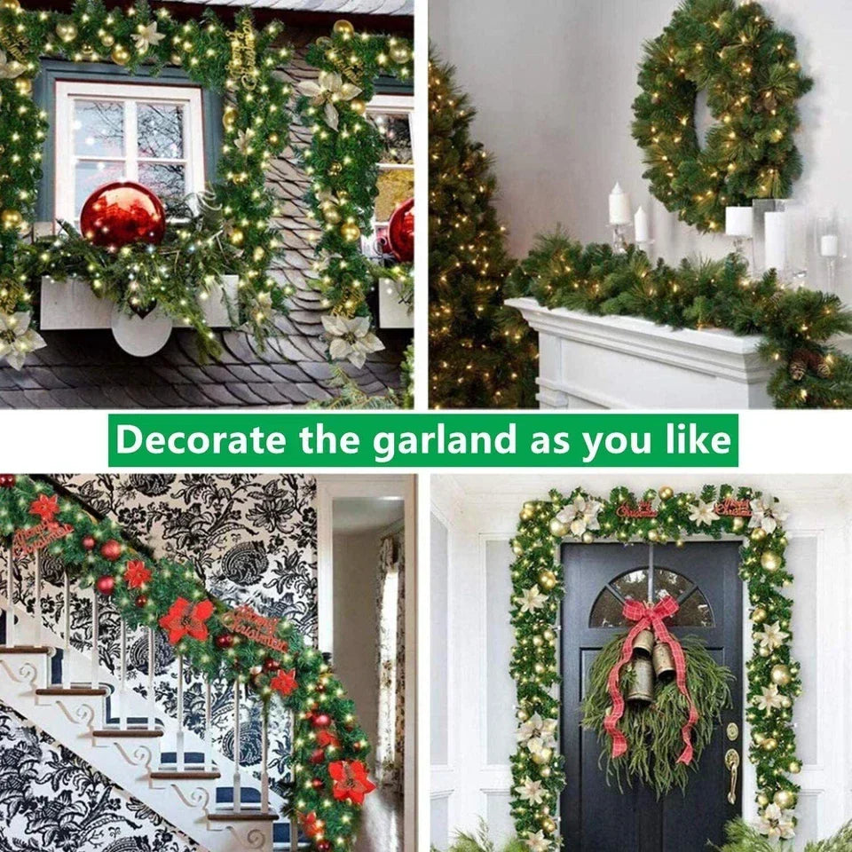 9ft Bushy Pine XMAS Christmas Garland with Lights for Stairs Outdoor Decorations — alternate product view 8