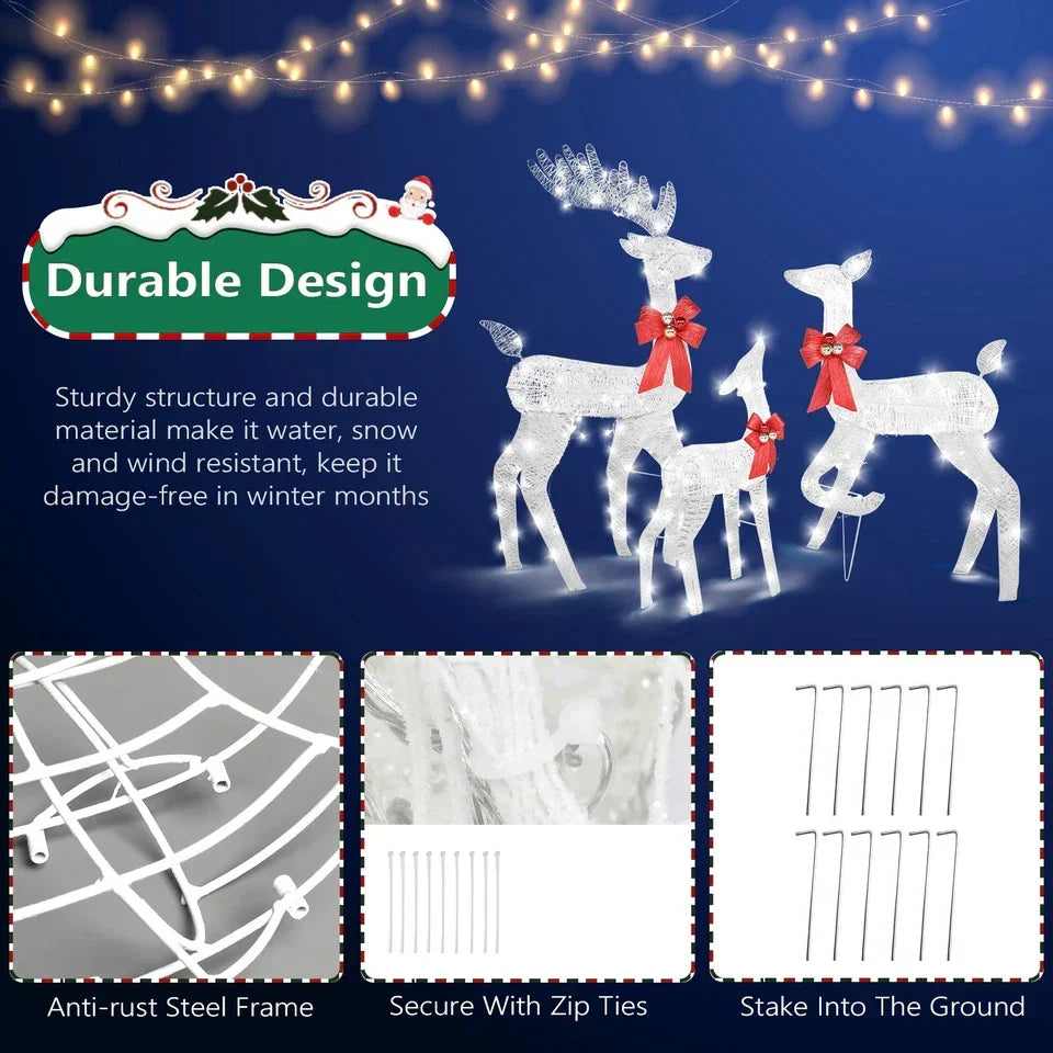 Set of 3 Light Up Reindeer Family Outdoor Christmas Decoration White Wire LED — alternate product view 5