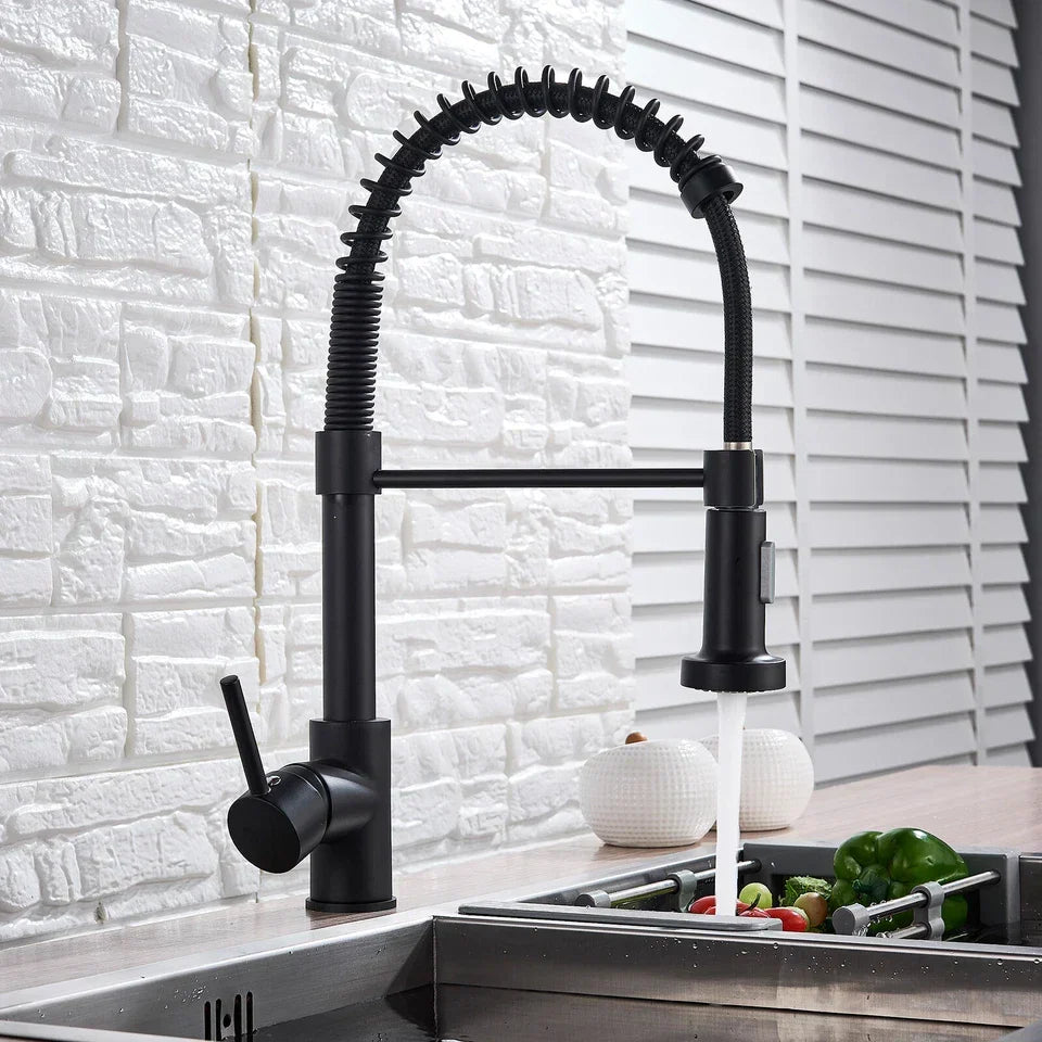 Matt Black Monobloc Kitchen Sink Mixer Tap with Pull Out Hose Spray Single Lever — alternate product view 9