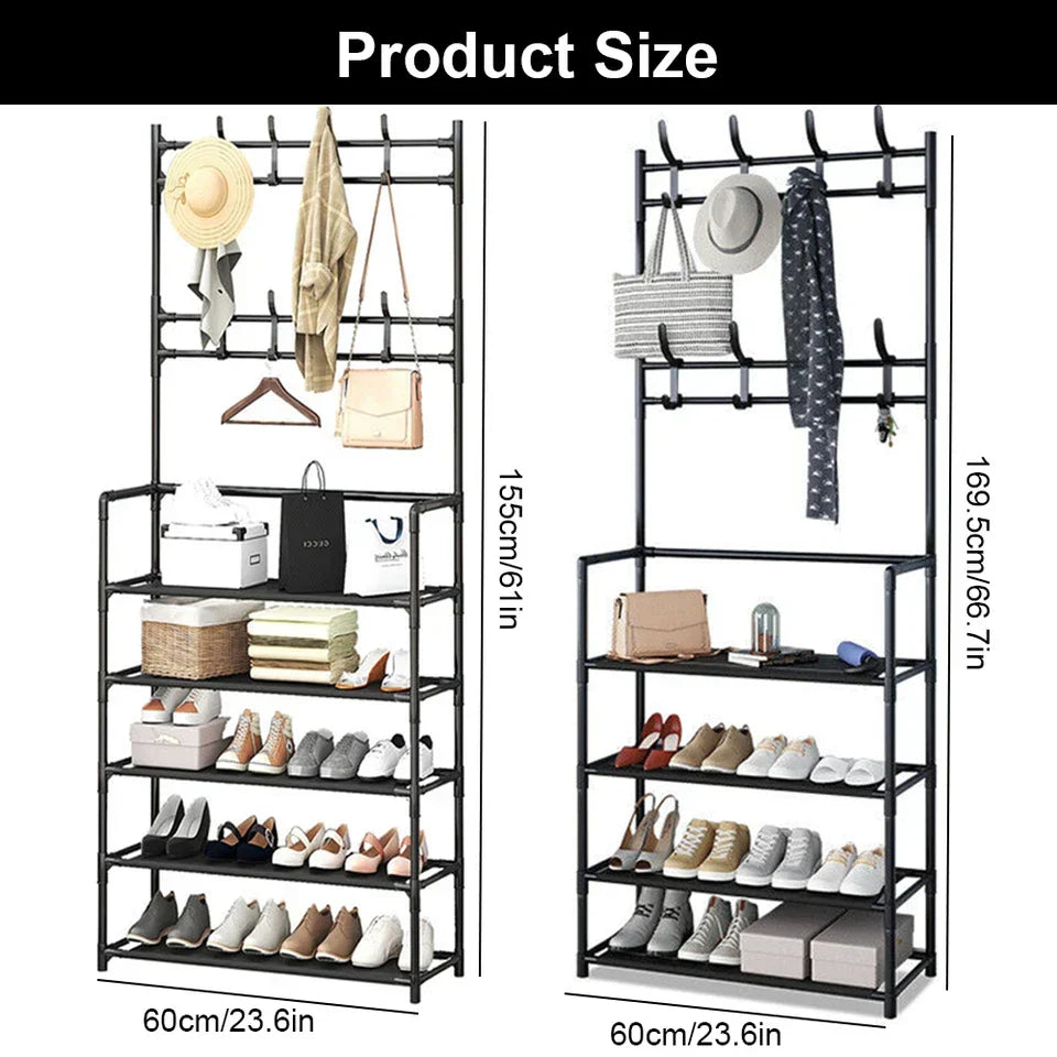 8 Hooks Coat and Hat Stand Metal + Plastic Shoe Rack Bedroom Shelf Hanger — alternate product view 4