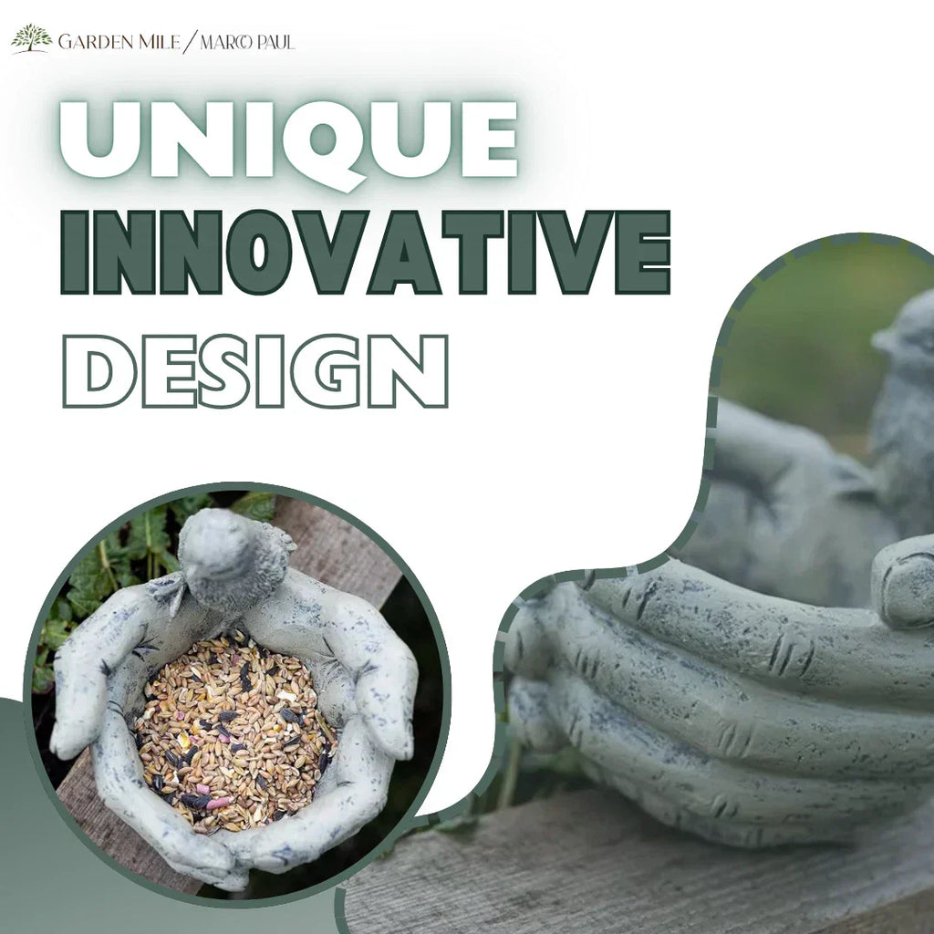 Bird Feeder Stone Effect Bath Garden Decor Hands Ornament Feeding Station Water — alternate product view 6