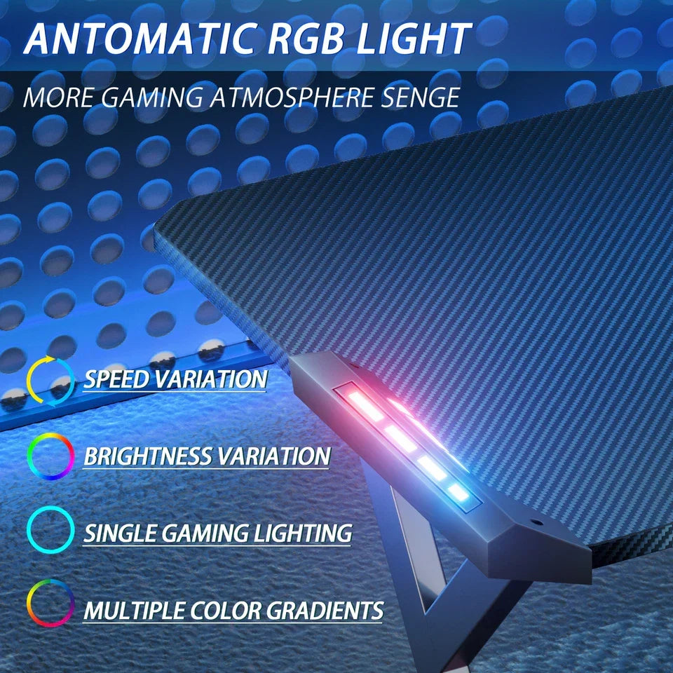 Gaming Desk LED RGB Computer Table Workstation w/ Cup Holder & Headphone Hook — alternate product view 4
