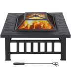 Large Fire Pit BBQ Outdoor Iron Grill Square Garden Table Patio Log Burner Stove — on a clean white background