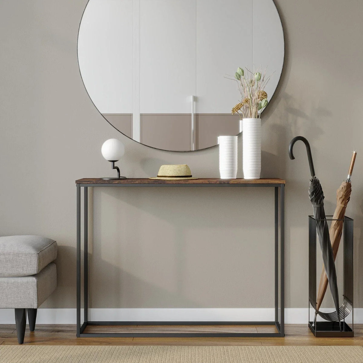 Wooden Free Standing Hallway Console Table Living Room Shelf Display Metal Legs — alternate product view 14