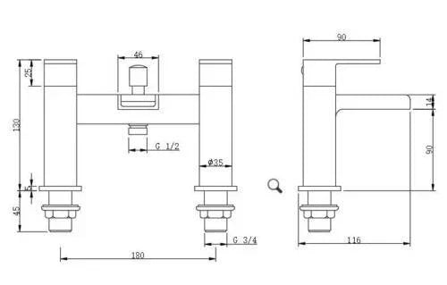 Bathroom Modern Waterfall Black Basin Sink Mono Square Mixer Tap Filler Waste — alternate product view 17