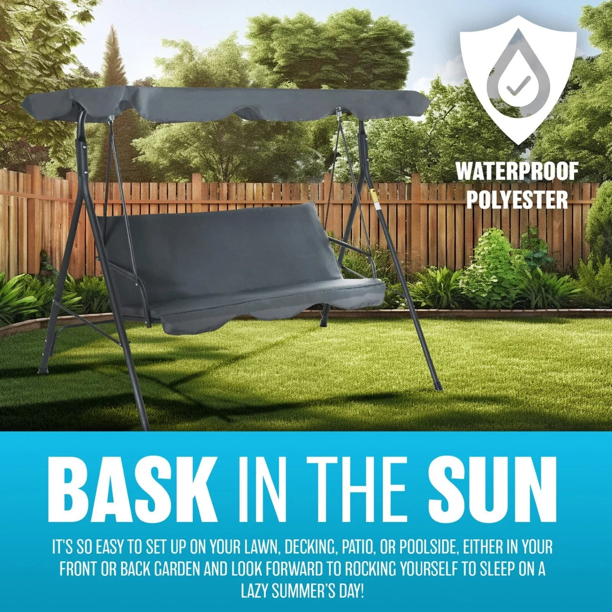 3 Seater Garden Swing Chair Seat Hammock Swinging Metal Terrace Canopy Bench — alternate product view 3