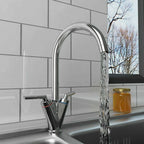 Modern Kitchen Mixer Tap Dual Lever Swivel Spout Mono Chrome Sink Taps Faucet — alternate product view 2
