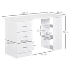 120cm Computer Desk PC Table Workstation w/ 3 Shelf & Drawers White — on a clean white background