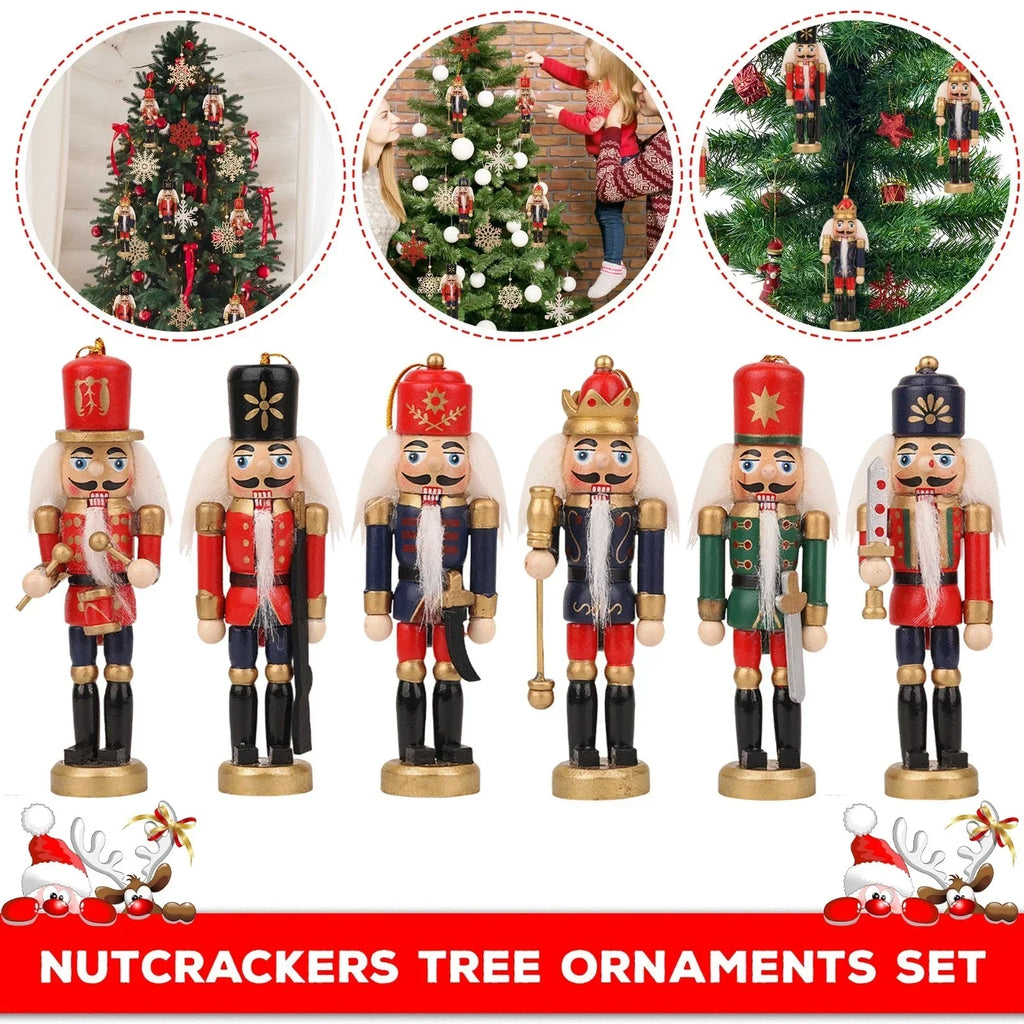 6 Pcs Nutcracker Soldiers Wooden Christmas Tree Decorations Xmas Hanging Decor — main product view
