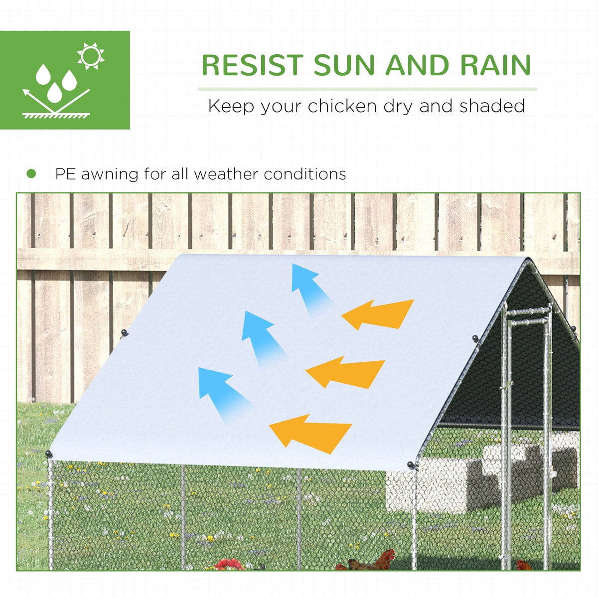 Walk In Chicken Run Galvanized Chicken Coop Hen House w/ Water-Resist Cover — alternate product view 17