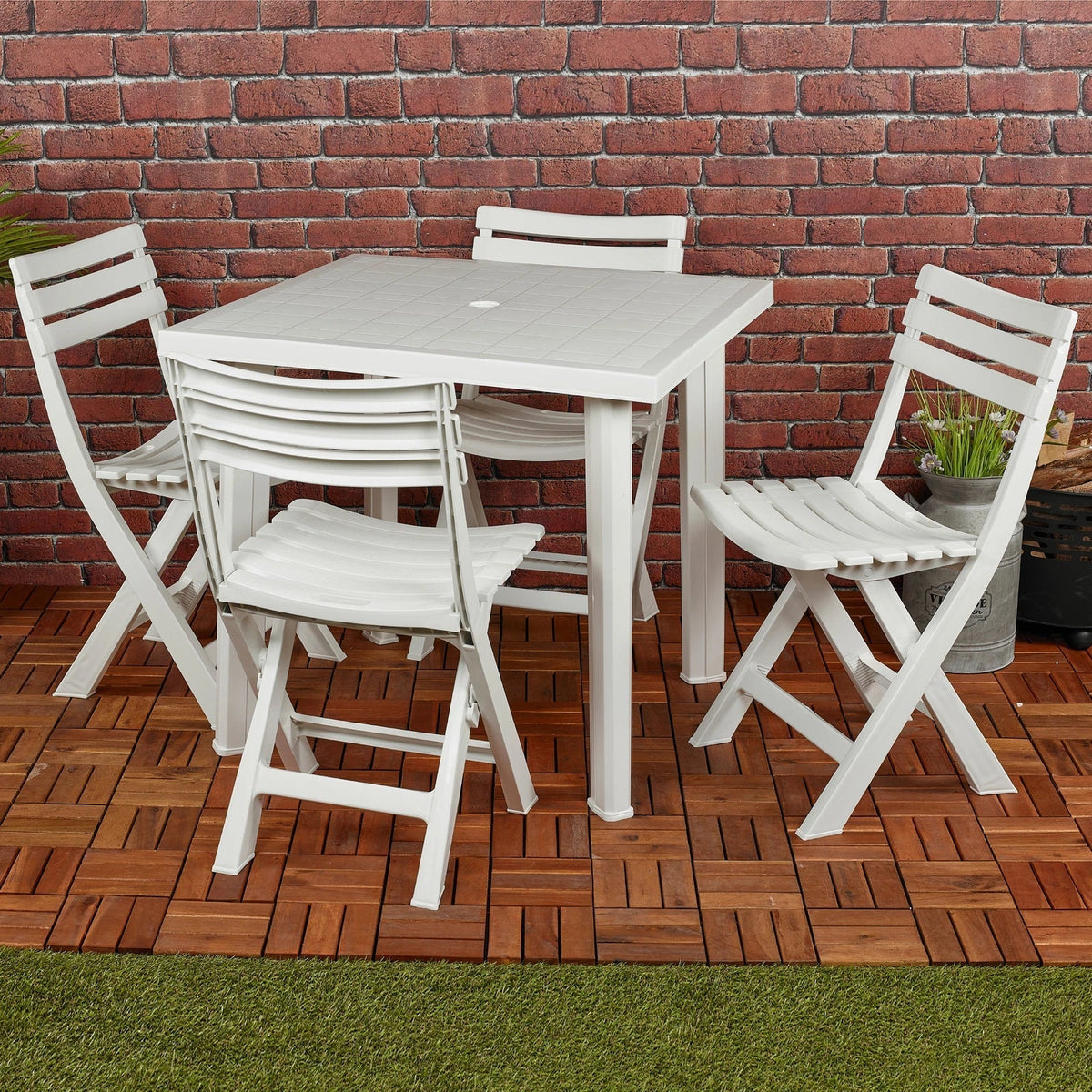 5PCs White Plastic Garden Dining Table with Chairs Set Patio Deck Outdoor Furniture — alternate product view 2