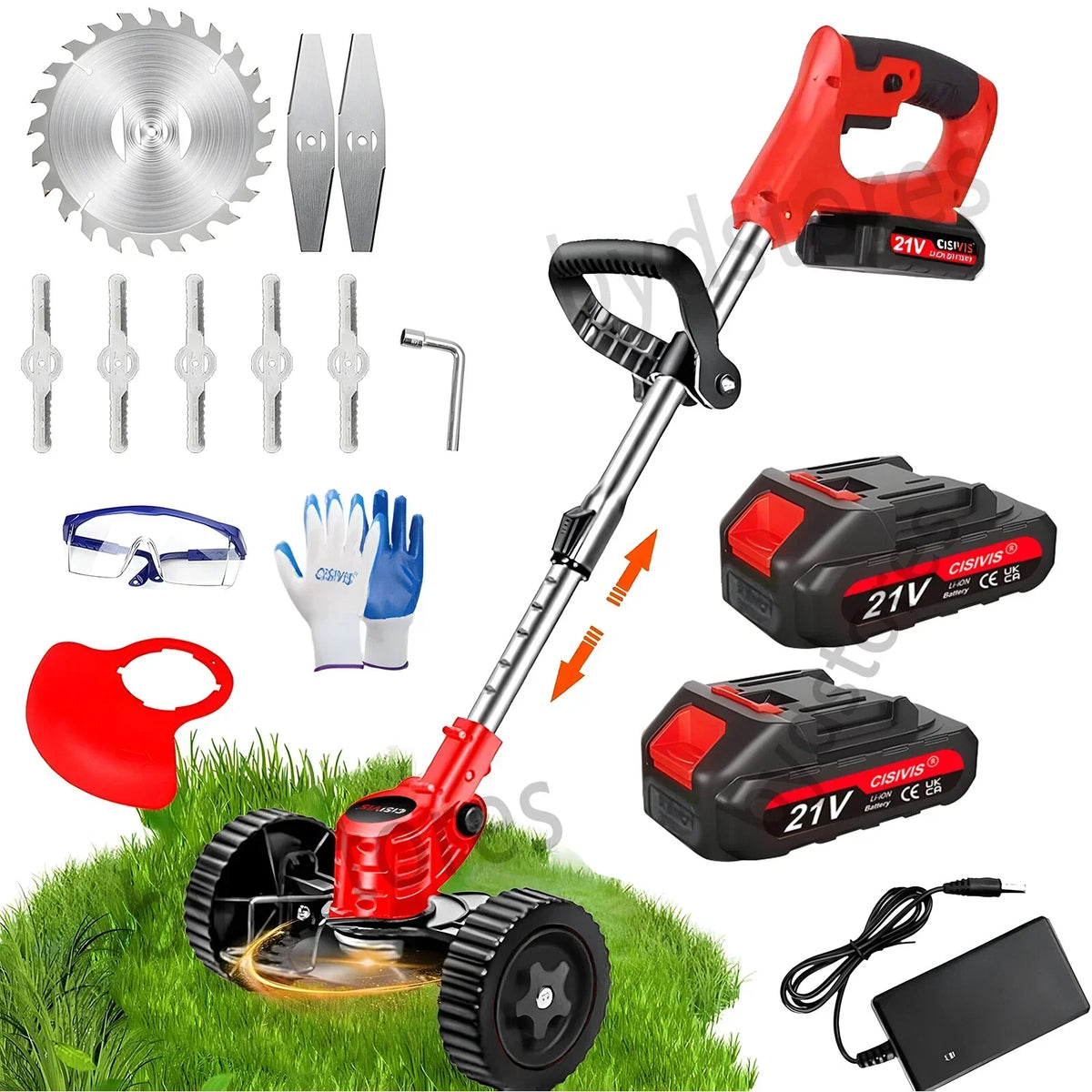 21V Cordless Electric Strimmer Grass Trimmer Weeder Garden Edger 2 Battery Wheel — main product view