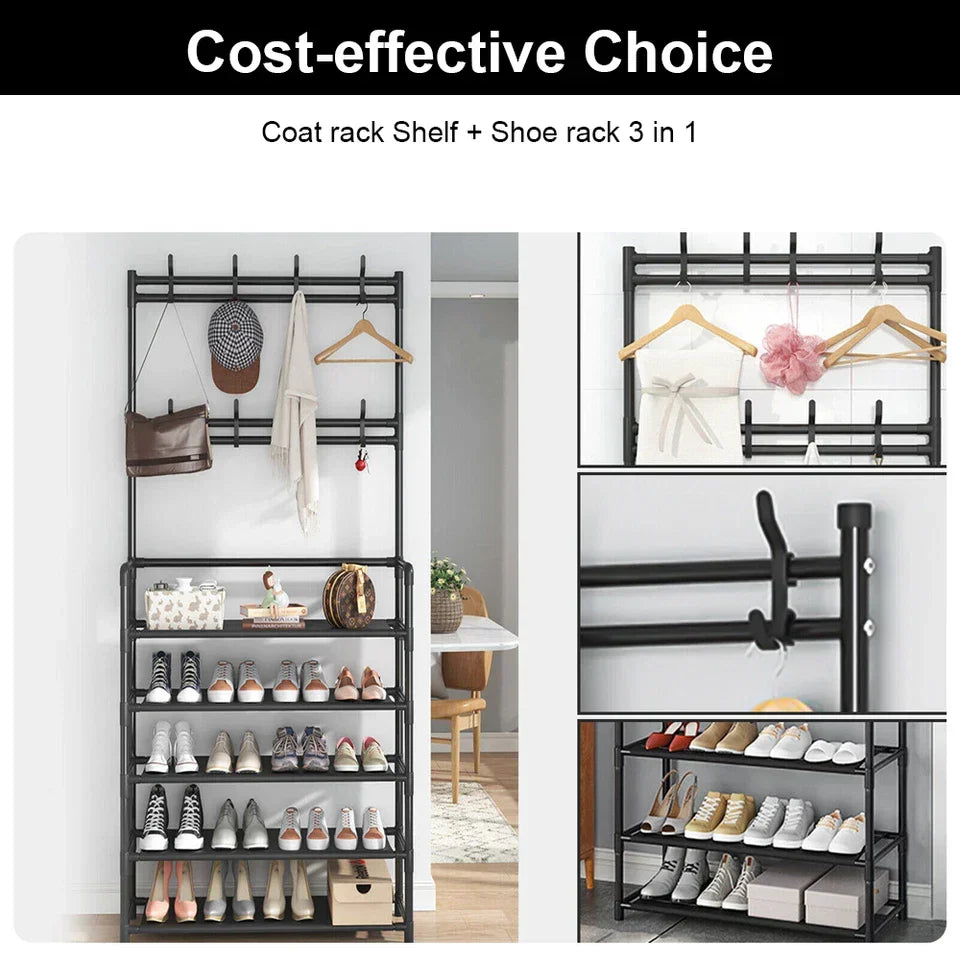 8 Hooks Coat and Hat Stand Metal + Plastic Shoe Rack Bedroom Shelf Hanger — alternate product view 10