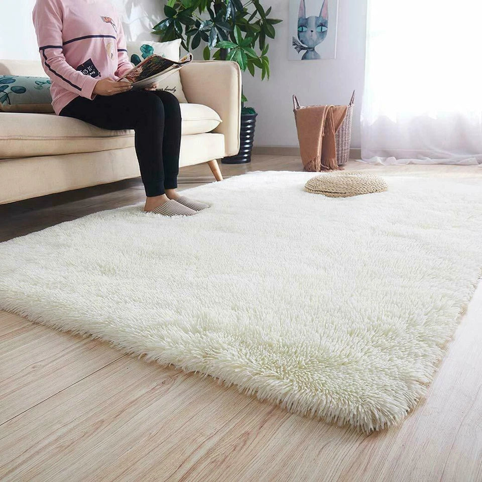 Cream Color Fluffy Large Rugs Anti-Slip Super Soft Carpet Mat Floor Living Room Bedroom Rug — main product view