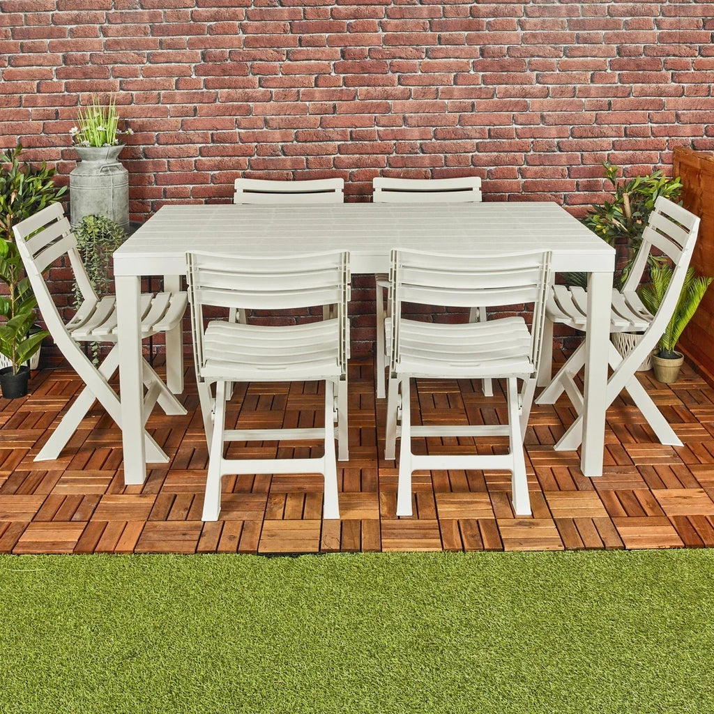 White Garden Plastic Patio Dining Large Table & Folding Chairs Outdoor Furniture — alternate product view 3