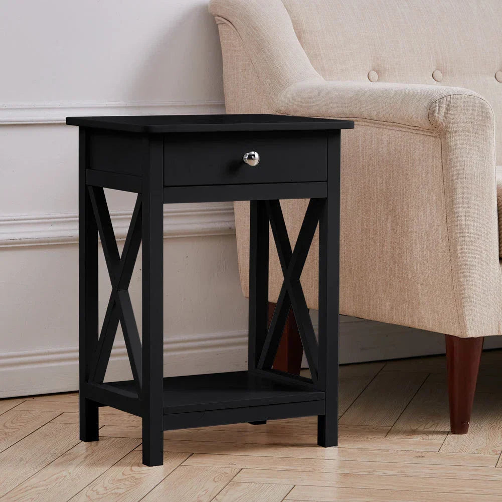 Bedside Table Cabinet Nightstand Small Side End Table Storage Drawer Organizer — Black — product view