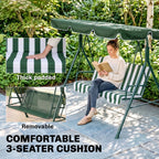 3-Seat Swing Chair Garden Swing Seat with Adjustable Canopy for Patio Green — alternate product view 2