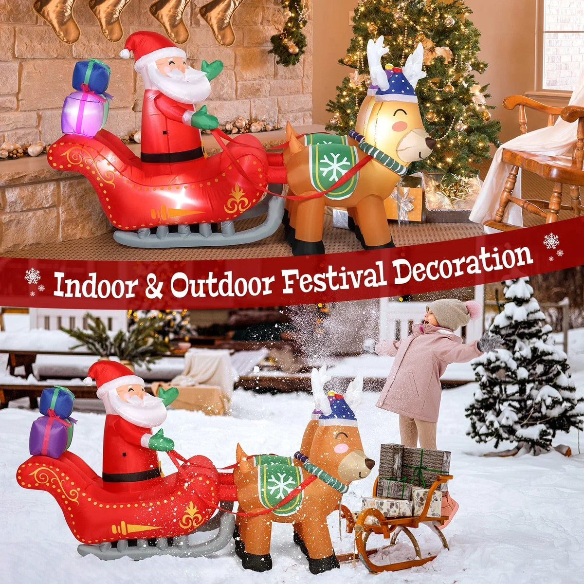 7FT Christmas Inflatable Santa Claus Sledge Sleigh Reindeer Blow Up Xmas Garden — alternate product view 3