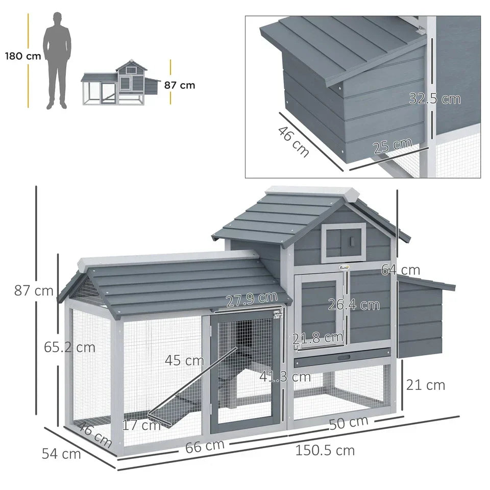 PawHut Chicken Coop Hen Cage Small Animal Hutch Nesting Box Outdoor Run Grey — alternate product view 4