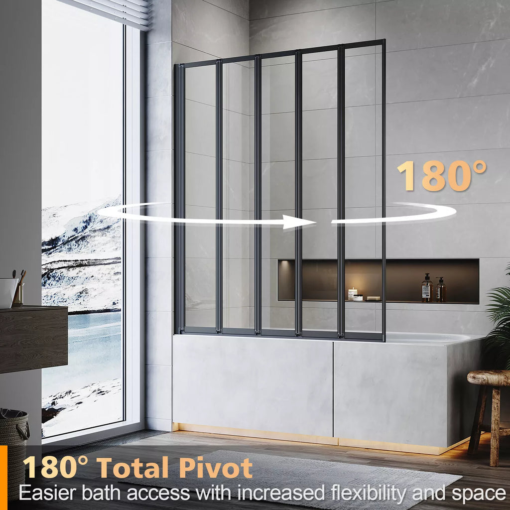5 Folding Bath Shower Screen Black / Chrome Frame Wet Room Glass Panel 1200 x 1400mm — alternate product view 5