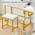 Dressing Table Round Mirror LED Lights Stool Vanity Table Makeup Desk Gold Leg — alternate product view 6