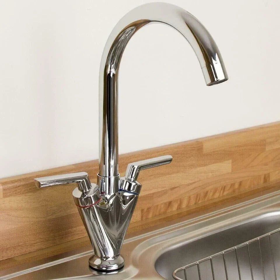 Modern Kitchen Mixer Tap Dual Lever Swivel Spout Mono Chrome Sink Taps Faucet — main product view